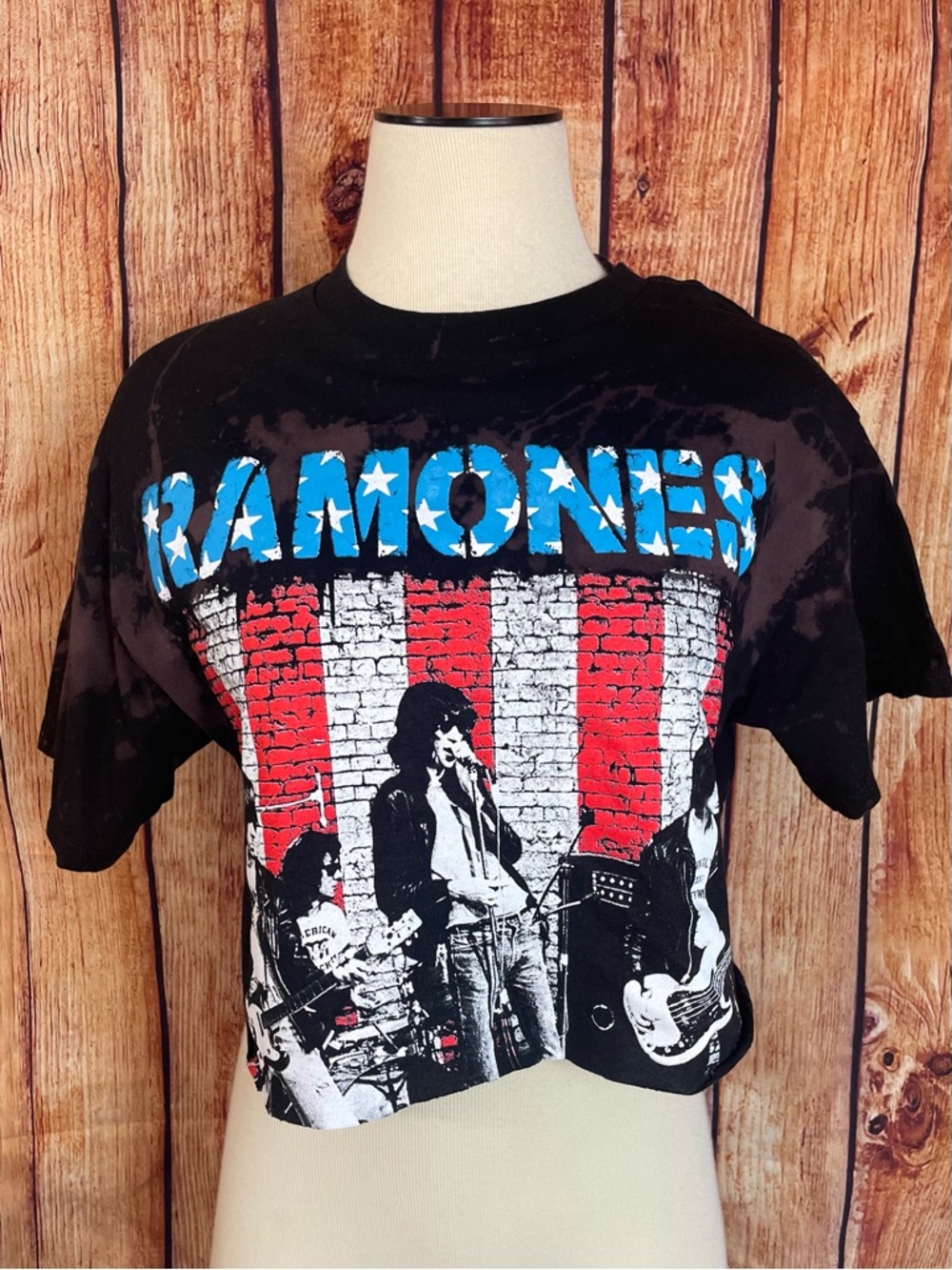 The Ramones Bleached Cropped Tee Raw Cut Hem one Size